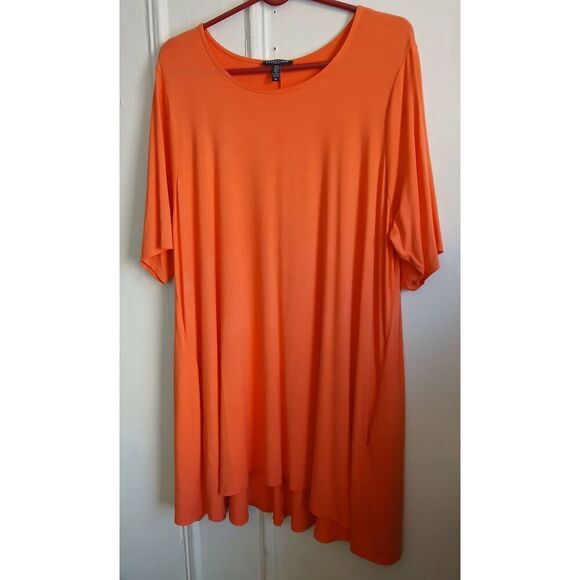 Eileen fisher womens 2xl coral orange tunic flare top with pockets - Picture 1 of 6